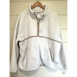 Bailey 44 Sherpa Fleece 1/2 Zip Teddy Pullover Women Cream Vegan Trim XL